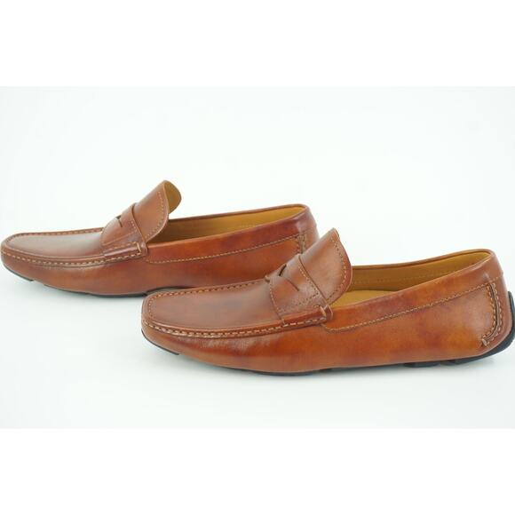 Magnanni Vance Penny Driving Loafers SZ 8 Cognac brown Leather $350 Slip On